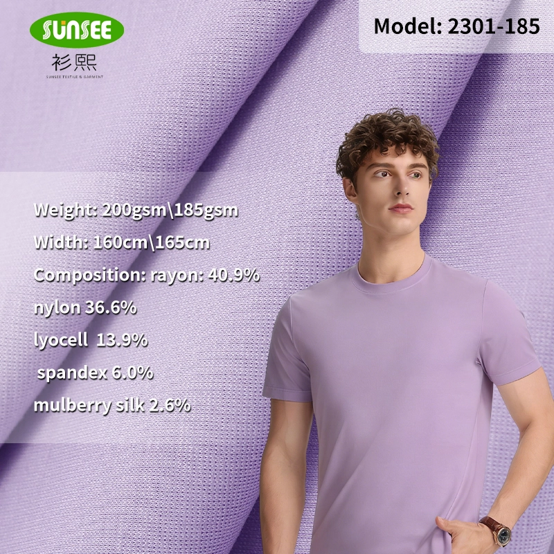 185GSM Mulberry  Silk Blend T-Shirt Fabric - Soft Roman Knit for Apparel